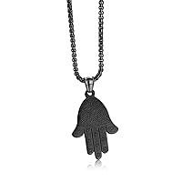 Gift for Her Silver Stainless Steel Hamsa Hand With Evil Eye Good Luck Charm Pendant Necklace