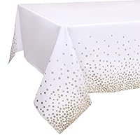 Kesfey 3ps White Plastic Tablecloth 84*108 Premium Rectangular Disposable Tablecloth Golden Polka Dot Rectangular Table Cover for Wedding Birthday Party Christmas Tabletop Decoration (White Gold Dot)