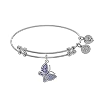 Brass with White Finish Charm with Purple CZ Butterfly On White Bangle