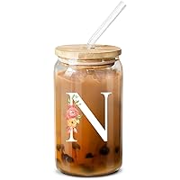 NewEleven Personalized Monogrammed Gifts For Women – Customized Birthday Gifts For Women, Friends, Girls - Initial Gifts For Her N - 16 Oz Coffee Glass
