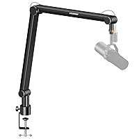 Aokeo Mic Arm, Boom Arm Microphone Stand Desk with Mount Clamp Cable Management Channels Detachable Riser 5/8
