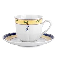 Porcelain Cup for Mocha Cappuccino Tea and Coffee 7.6 fl oz (225 ml) Vintage Garden Porcelain Tea Cup and Saucer Set Pretty Tea Cup with Matching Saucer