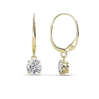 Lab Grown Diamond 1.00 ctw Four Prong Womens Solitaire Drop and Dangle Earrings 14K Yellow Gold