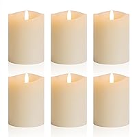LED Pillar Candle Small - 4 inches Flickering Flameless Candles with Remote, Real Wax Battery Operated Candles with Timer, Ivory Fake Candles for Wedding/Party/Christmas Decor, Set of 6