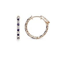 Blue Sapphire & Natural Diamond (SI2-I1, G-H) Inside-Out Hoop Earrings 0.75 ctw 14K Gold