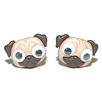 Cute Pug Face with Wobbly Eyes Stud Earrings (S072)