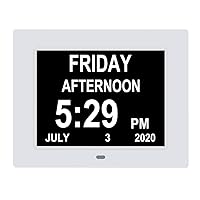 7.1 inch Digital Clock with 8 Alarms, Large Display Wall Clocks with Date and Day, Auto-Brightness Dementia Calendar Clock for Seniors/Alzheimer's/Vision Impaired/Elderly-White
