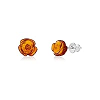 Genuine Amber Women Earrings - Exclusive Rose-Shaped Jewelry from the Baltic Sea - Hand-Crafted in Europe