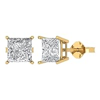 3.9ct Princess Cut Solitaire White Created Sapphire Unisex Stud Earrings 14k Yellow Gold Push Back conflict free Jewelry