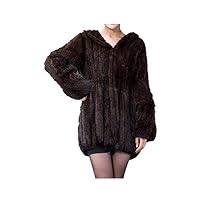 Women Knitted Mink Fur Coats with Hood Hoodie Classic Knitting
