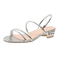 Ladies Fashion Summer Solid Leather Strap Combination Open Toe Thick Heel Sandals Clear Heel Sandals for Women
