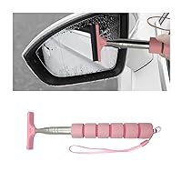 Car Rearview Mirror Wiper, Retractable Auto Glass Squeegee, Water Cleaner with Telescopic Long Rod, Portable Cleaning Tool for All Vehicles, Universal Automotive Accessories (Pink)