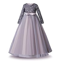 Sequins Flower Girls Lace Dress for Kids Wedding Bridesmaid Pageant Party Maxi Gown Irregular Puffy Tulle Dresses 3-14Y