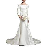 Mermaid/Trumpet Elegant Wedding Dresses Off-The-Shoulder Chapel Train 3/4 Sleeve Bridal Gown with Pleats 2024