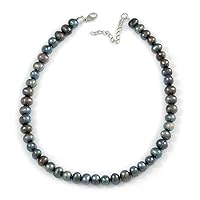 Avalaya Grey Potato Freshwater Pearl Necklace In Silver Tone - 41cm Long/ 6cm Ext - 10mm