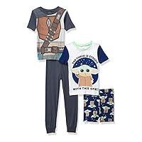 STAR WARS Boys’ 4-Piece Snug-Fit Cotton Pajama Set, COSPLAY, 8