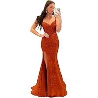 Tulle Prom Dresses for Women Spaghetti Straps Lace Applique Sweetheart Neck Mermaid Formal Evening Party Gowns with Slit