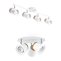Industrial 4-Light Adjustable Track Ceiling Light with Metal and Wood Shade Bundle 3-Light Directional Spotlight,Semi Flush Mount Light Fixture for Picture,Kitchen,Living Room