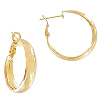 Pierced Earrings Hoop Yellow Gold Tone Lightweight 1 1/8
