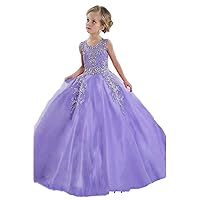 ZHengquan Girls Dresses Crew Neck Lace Applique Tulle Girls Pageant Dresses Princess Kids Flower Dress Birthday Gowns