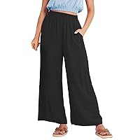 Women's Pants Casual Wide Leg Pants Loose Summer Pants Comfy Lounge Pants Soft Trousers with Pockets Beach Pants