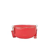 Genuine Leather Red Fanny Pack with Zipper, Corssbody Bag, Belt Hip Luxury Fashion Fanny Pack, Daily Use Causal Chest Bum Bag, Italian Leather, Medium Size, Waist Bags for Women