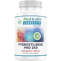 Pterostilbene Pro 250 (250 mg, 60 Capsules) by ProHealth Longevity | Powerful Antioxidant. Supports Healthy Aging, Heart Health, Brain Cell Health. Boosts Effectiveness of NMN.
