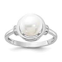 925 Sterling Silver Rhodium Plated 8 9mm White Fwc Pearl and CZ Cubic Zirconia Simulated Diamond Circle Ring Jewelry for Women - Ring Size Options: 6 7 8