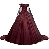 Women's Off Shoulder Beaded Sweet 16 Quinceanera Dress Long Wedding Ball Gowns with Long Shawl