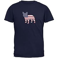 4th of July Patriotic Dog French Bulldog Navy Adult T-Shirt - Small