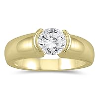 AGS Certified 3/4 Carat Half Bezel Diamond Solitaire Ring in 14K Yellow Gold (I-J Color, I2-I3 Clarity)