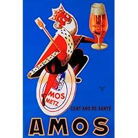 TopVintagePosters BEER KING AMOS BREWERY GLASS HUNDRED YEARS OF HEALTH FRENCH VINTAGE POSTER REPRODUCTION (32” X 48” IMAGE SIZE PAPER)