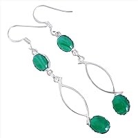 Genuine Green Onyx Gemstone 925 Solid Sterling silver Dangle Earrings Designer Jewelry Gift For Her