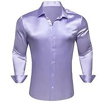 Shirts Silk Mercerized Satin Light Purple Long Sleeve Casual Business Slim Fit Male Blouses Tops
