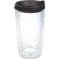 Tervis Clear & Colorful Lidded Made in USA Double Walled Insulated Tumbler Travel Cup Keeps Drinks Cold & Hot, 16oz, Black Lid