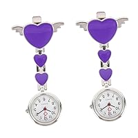 ABOOFAN 2pcs Decorative Steel Clip- Year Lapel Watch- -Purple Doctor Birthday Watches Women Fob Students Chest Shape Pin Purple Design Pin- Stainless