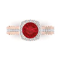 Clara Pucci 1.92ct Brilliant Round Cut Solitaire Halo Simulated Red Ruby designer Modern Statement Accent Ring Solid 14k Rose Gold