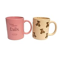 Cute Cartoon Bear Mug and Pink Love Never Fails Mug, Coffee Mug Tea Cup, 350ML/12OZ