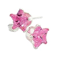 3 Pair Set Sterling Silver Cubic Zirconia Pink Star Star Earrings 7 mm Pink color