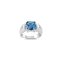 Blue Topaz Ring - 0.06 Cts Diamond & Swiss Blue Topaz Ring