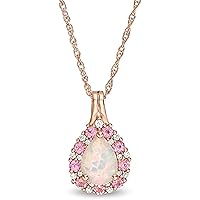 Pear Cut Opal,Pink Sapphire & Cubic Zirconia Frame Teardrop Pendant For Womens & Girls 14k Rose Gold Plated 925 Sterling Silver.
