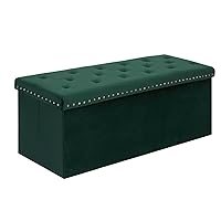 B FSOBEIIALEO Storage Ottoman Bench, Folding Tufted Ottomans with Storage, Extra Large 140L Toy Chest Storage Boxes Footrest Bench for Bedroom, Luxury Velvet Fabric 43 Inches Green