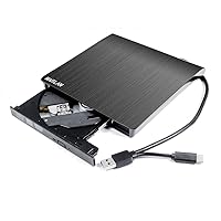 USB 3.0 Type A and Type-C 2-in-1 External DVD CD Player Burner, for HP Dell Asus Acer Lenovo Alienware MSI Sony Laptop & Desktop Computer, Pop-up Mobile Portable 8X DVD+-R/RW DL 24X CD-R Optical Drive