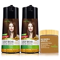 C2 Combo (Color + Condition) with Light Brown Hair Color Shampoo Pack of 2 (400ml) + Hair Mask 150gm - Hair Dye Shampoo for Grey Hair | Gift Set for Parents, Men and Women |