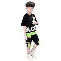 Boys Sports Fashion Printed Suits Shirts Top + Middle Pants