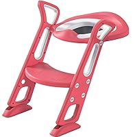 Rails Red Potty Seat with Ladder Adjustable Potty Ladder Seat with Step Stool,up to 50kg,Toilet Potty Ladder for Baby/Children