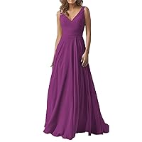 Women's Chiffon Bridesmaid Dresses Long A Line Formal Evening Gown with Pockets MK28
