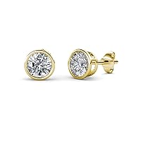Round Lab Grown Natural Diamond 1/5-1.00 ct Bezel Set 3mm - 5mm Women Solitaire Stud Earrings (VS2-SI1-Clarity, F-G-Color) 14K Gold
