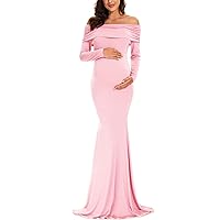 Glampunch Off Shoulders Maternity Dress Long Sleeve Ruched Maternity Gown Baby Shower Photography Pregnant Dress
