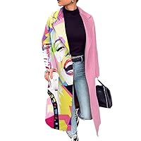 Casual Lapel Long Sleeve Blend Wool Coats Print Women Overcoat Winter Elegant Lady Cardigan Outerwear